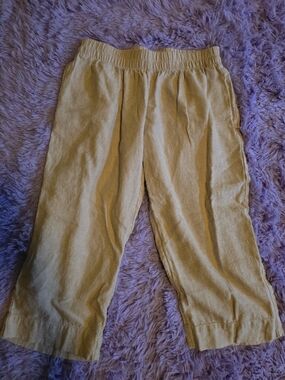 Old Navy Women's Tan Cropped Linen-Blend Elastic-Waist Pants